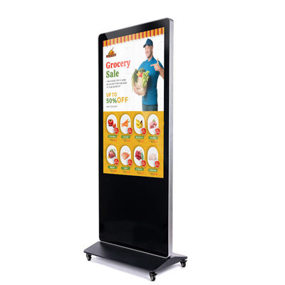 จอ LCD แบบเคลื่อนย้ายได้ป้ายโฆษณาป้ายดิจิตอล Kiosk Floor Standing